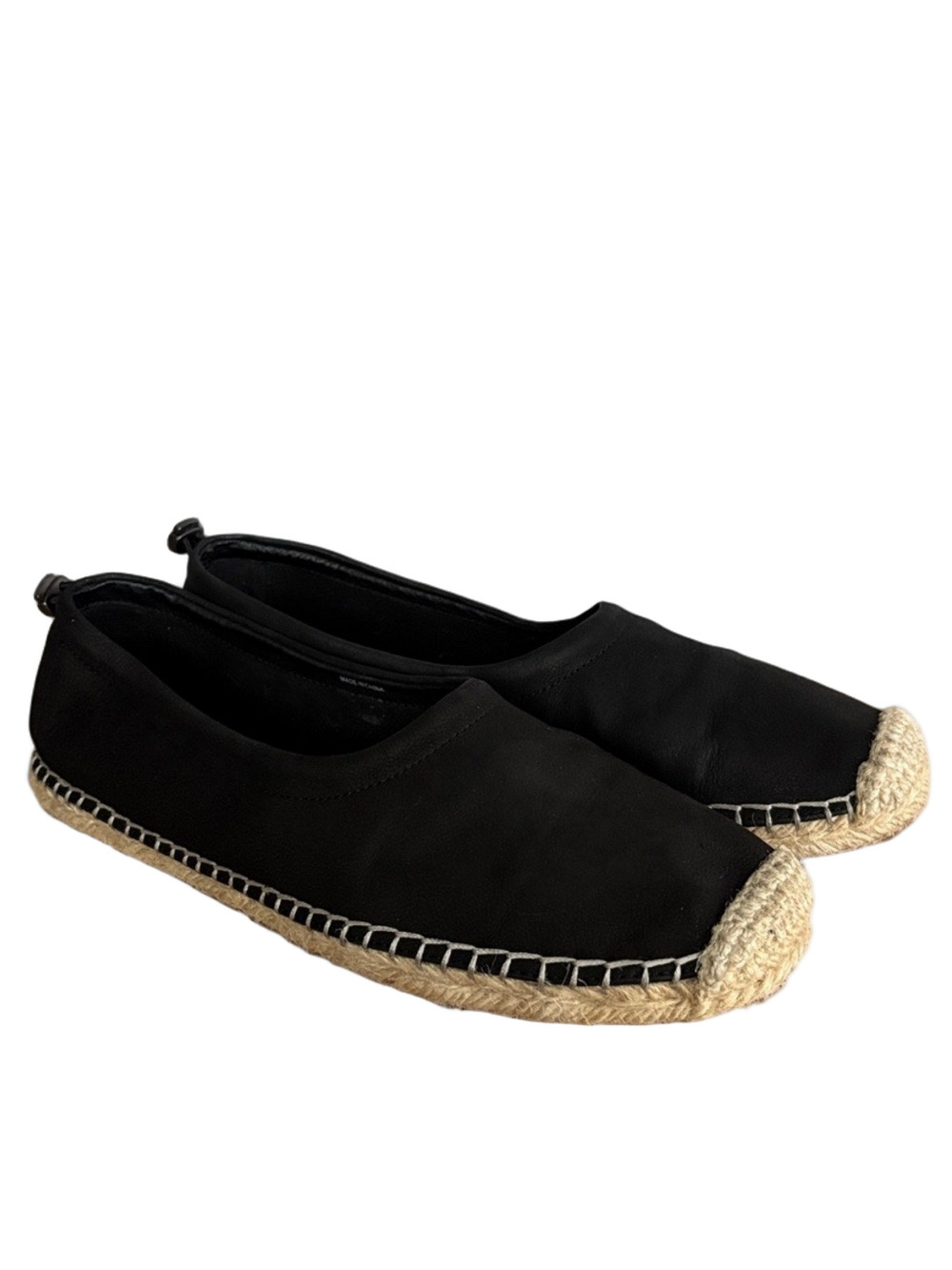 Eileen Fisher Black Leather Suede Espadrilles Minimal Chic Slip-On Heel Pull-tie